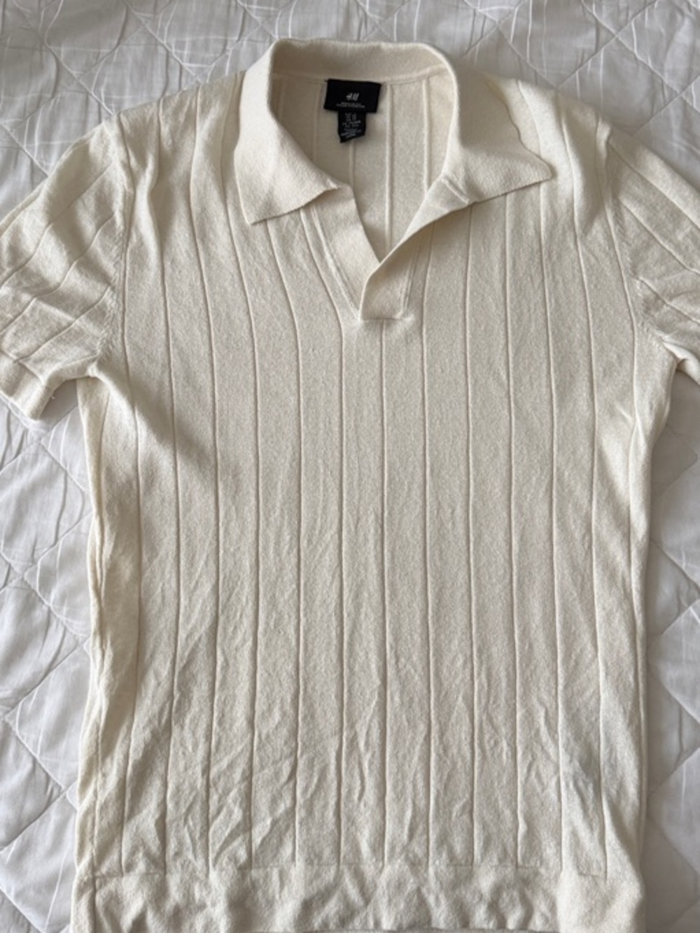 H&M Men’s Cream Short-Sleeve Textured Polo